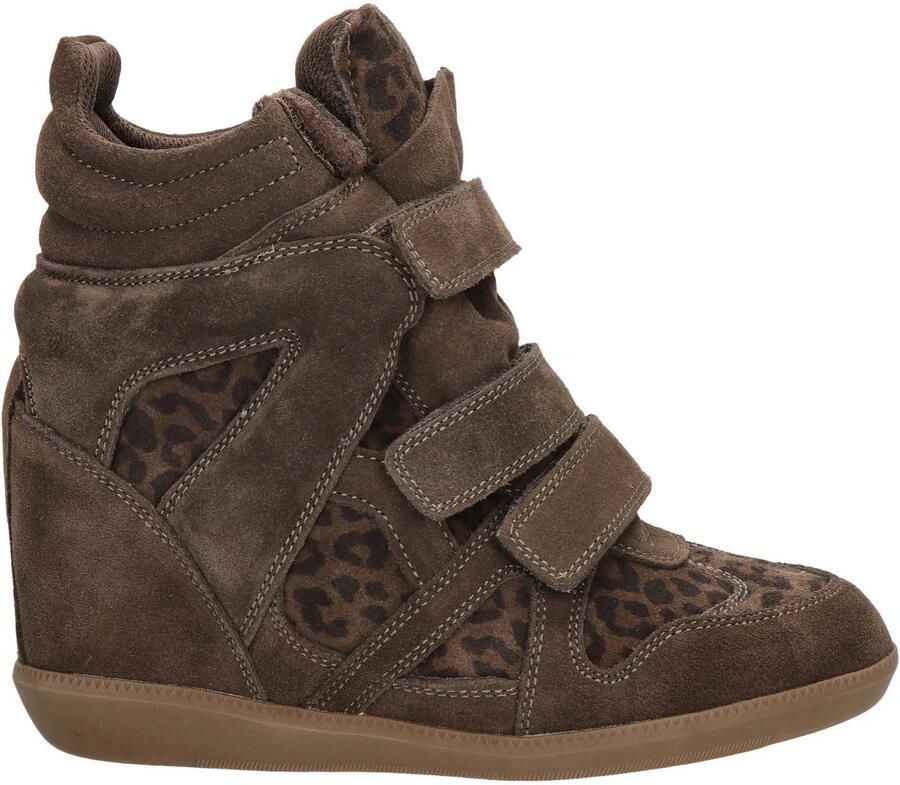 Shoecolate suède sneakers met sleehak en panterprint bruin