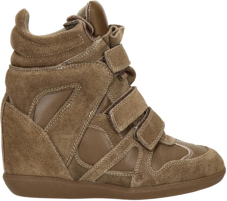 Shoecolate suède sneakers met sleehak taupe