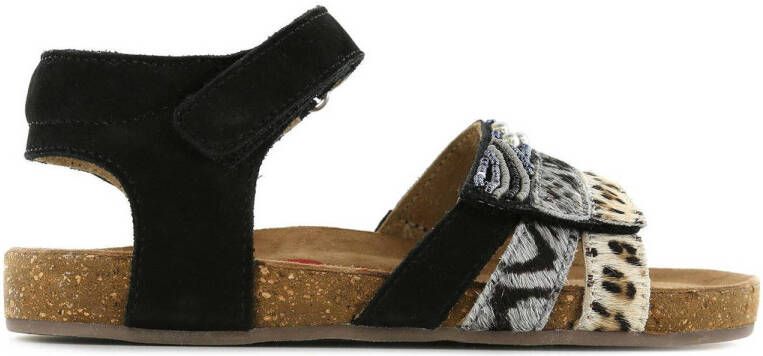 Shoesme IC22S008-A leren sandalen met dierenprint zwart