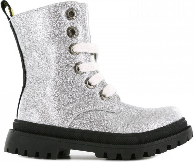 Shoesme NT21W006 E lakleren veterboots met glitters zilver - Schoenen.nl