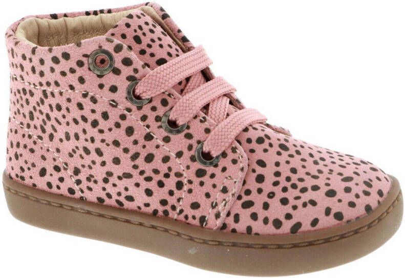 Shoesme Flex nubuck veterboots met allover print roze All over print 24