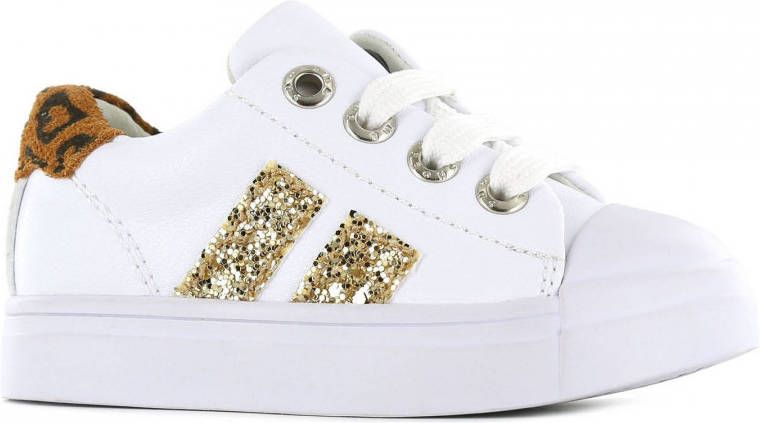 Shoesme SH21S021-A leren sneakers met glitters wit goud Meisjes Leer Panterprint 26