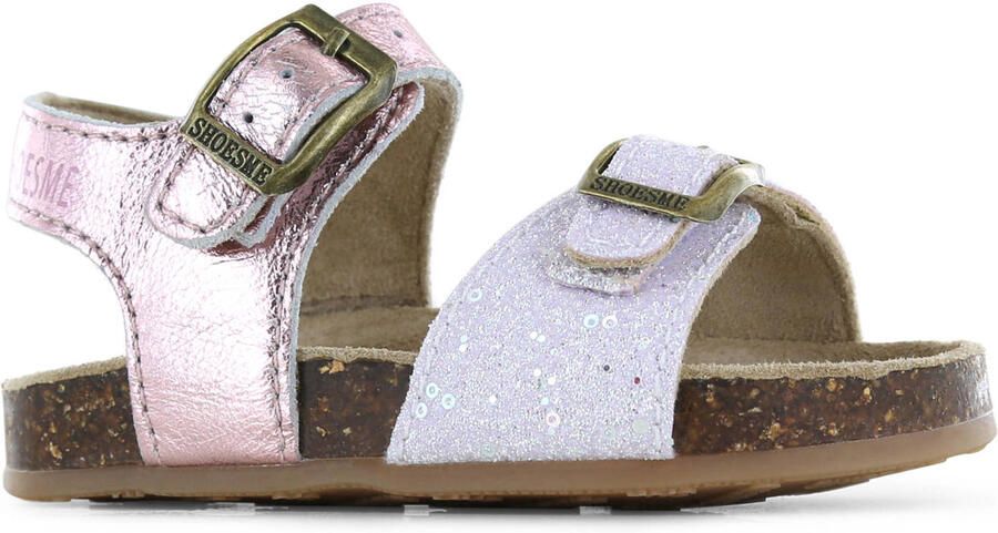 Shoesme leren sandalen met glitters en pailletten roze wit