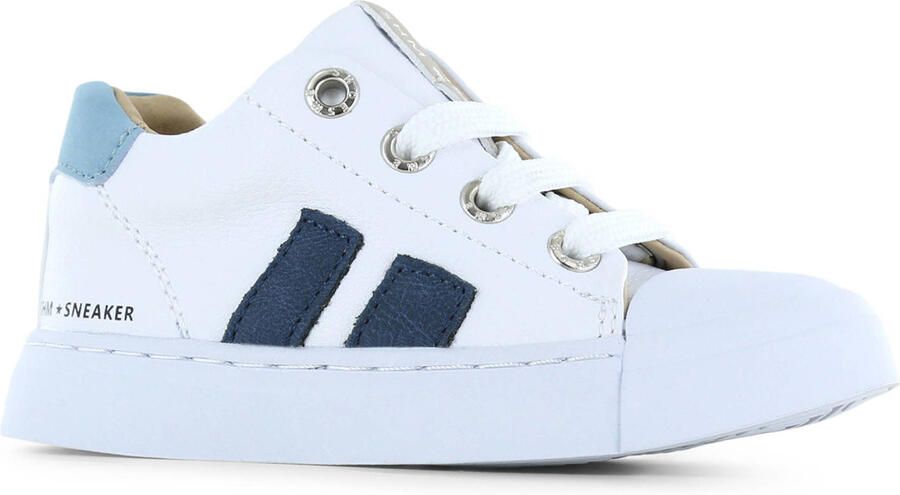 Shoesme Witte Sneaker Met Blauwe Stripings Sneakers Kinderen Jongens White Blue Microfiber leer