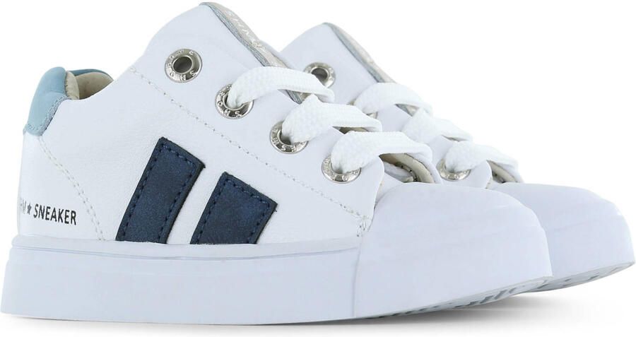 Shoesme Witte Sneaker Met Blauwe Stripings Sneakers Kinderen Jongens White Blue Microfiber leer - Foto 3