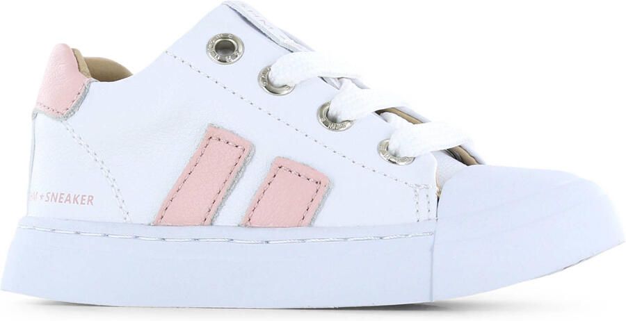 Shoesme Witte Sneaker Met Roze Stripings Sneakers Kinderen Meisjes White Pink Microfiber leer