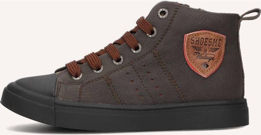 Shoesme Donkerbruine Veterboot Met Patch Veterschoen Kind Jongens Dark Brown Microleer
