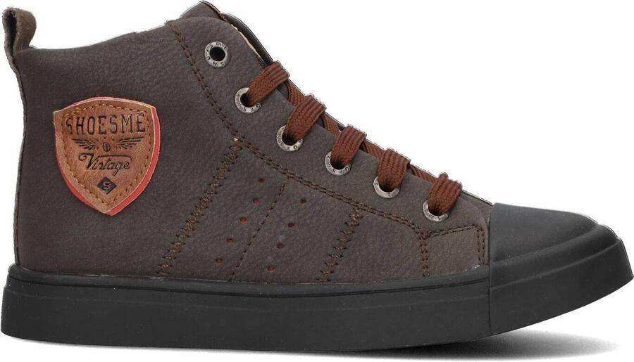 Shoesme Donkerbruine Veterboot Met Patch Veterschoen Kind Jongens Dark Brown Microleer