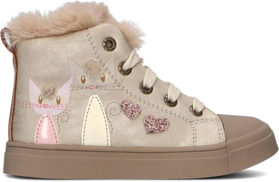 Shoesme Gouden Veterboot Met Katjes Veterschoen Kind Meisjes Gold Cat Microfiber Leer
