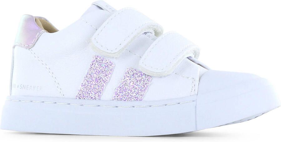 Shoesme Witte Sneaker Met Lila Stripings Sneakers Kinderen Meisjes White Lilac Microfiber leer