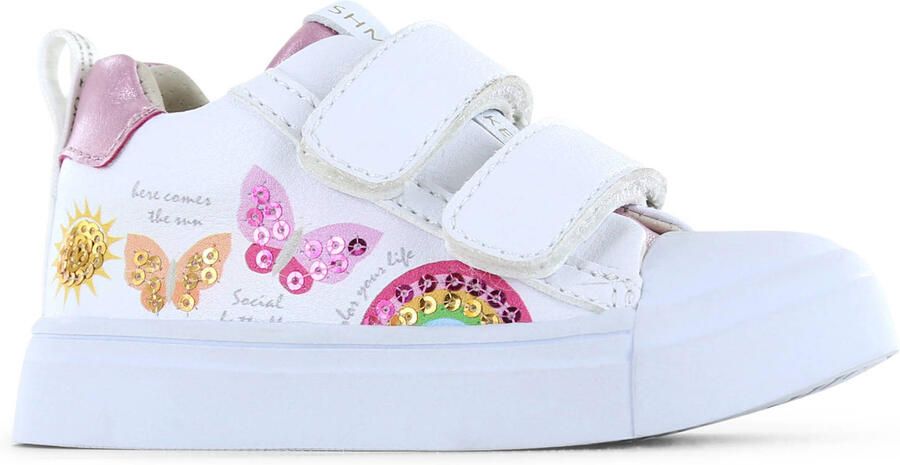 Shoesme Witte Sneaker Met Vlinders Sneakers Kinderen Meisjes White Pink Microfiber leer