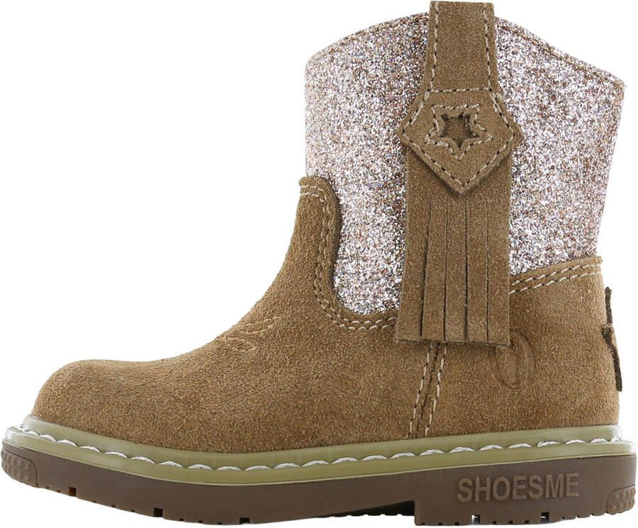 Shoesme suède enkelboots met glitters cognac roze