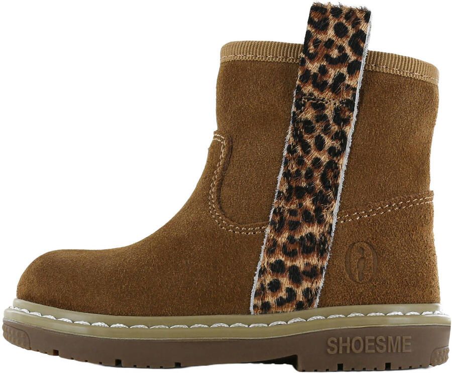 Shoesme suède enkelboots met panterprint cognac