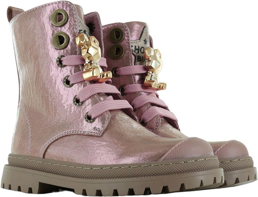 Shoesme suède enkelboots met profielzool roze metallic - Foto 7