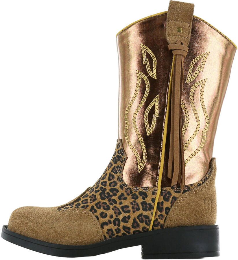 Shoesme western suède laarzen met panterprint cognac