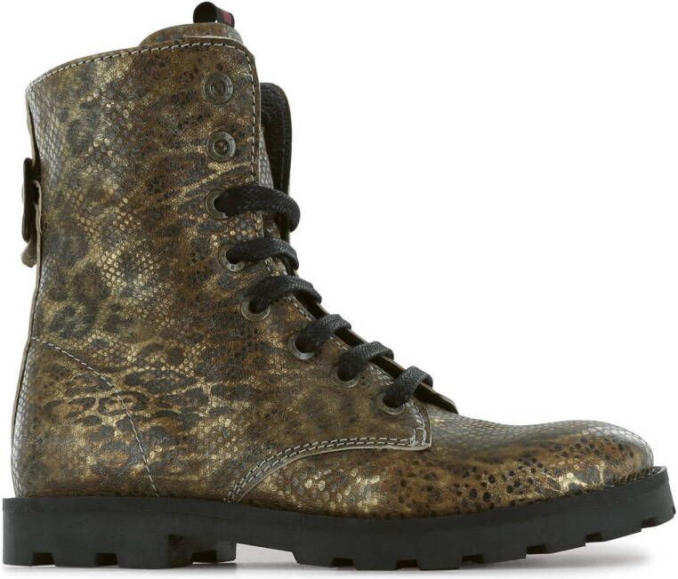 Shoesme TA22W014-B leren veterboots met dierenprint goud bruin