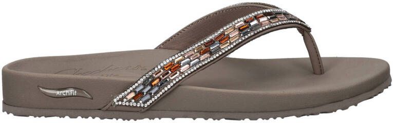 Skechers Meditation Arch Fit teenslippers met strass taupe