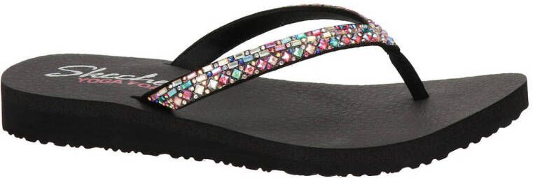 Skechers Meditation teenslippers met siersteentjes zwart