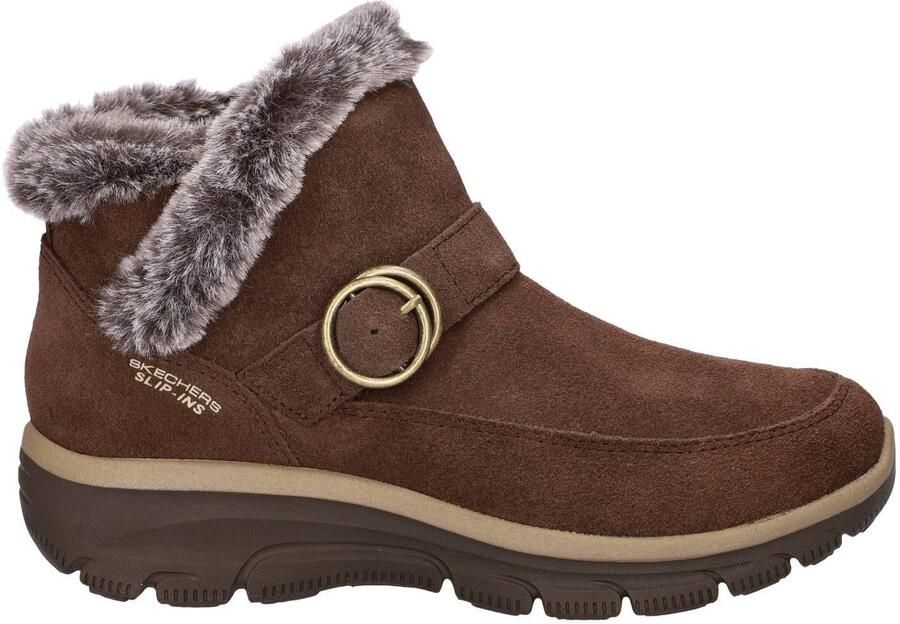 Skechers Easy Going Gentle Winter suède enkelboots met profielzool bruin
