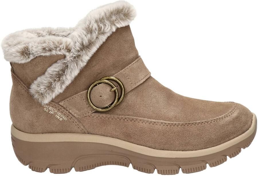Skechers Easy Going Gentle Winter suède enkellaarzen met profielzool taupe