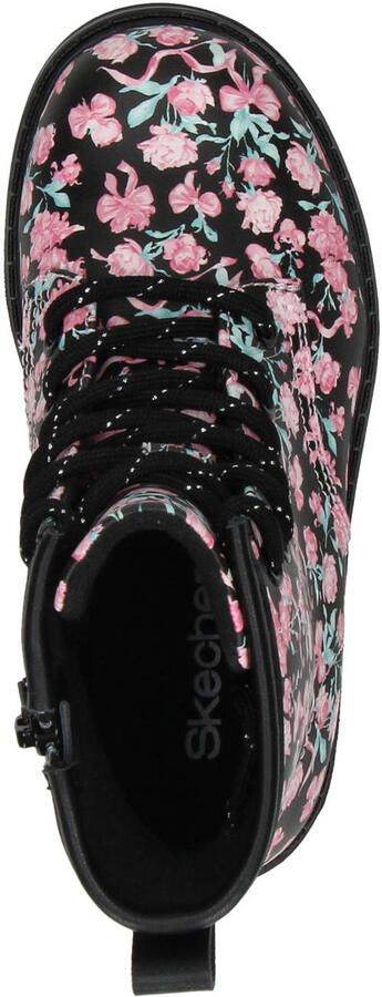 Skechers gebloemde enkelboots met profielzool zwart roze - Foto 2