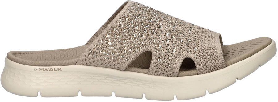 Skechers Go Walk Flex slippers met strass steentjes taupe