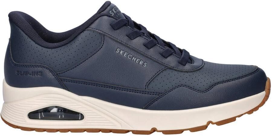 Skechers Hands Free Slip-Ins Uno imitatieleren sneakers met logo donkerblauw