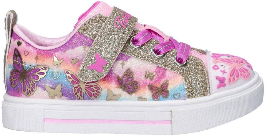 Skechers imitatieleren sneakers met glitters roze