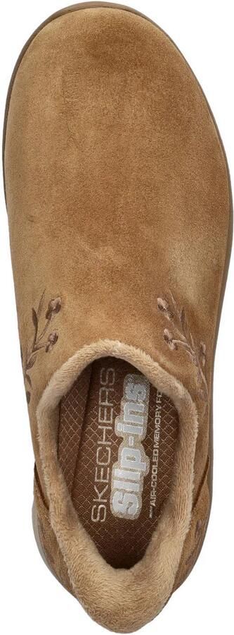Skechers suède instappers met profielzool en borduursels cognac - Foto 3