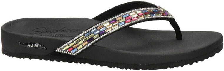 Skechers Meditation Arch Fit teenslippers met strass zwart