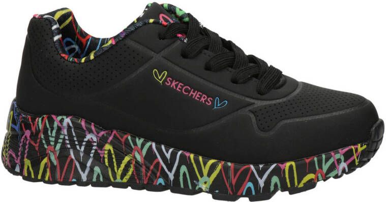 Skechers Uno Light sneakers zwart Meisjes Imitatieleer Hartjes 34