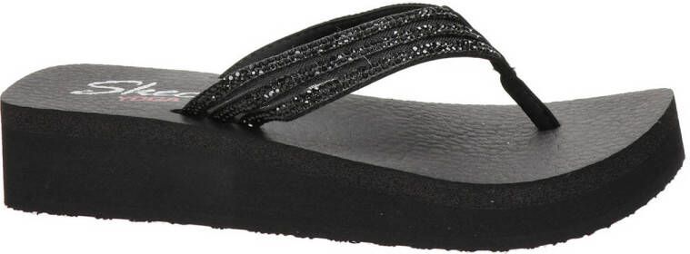 Skechers Vinyasa plateau teenslippers met strass steentjes zwart