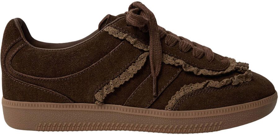 Sofie Schnoor girls suède sneakers met ruches donkerbruin