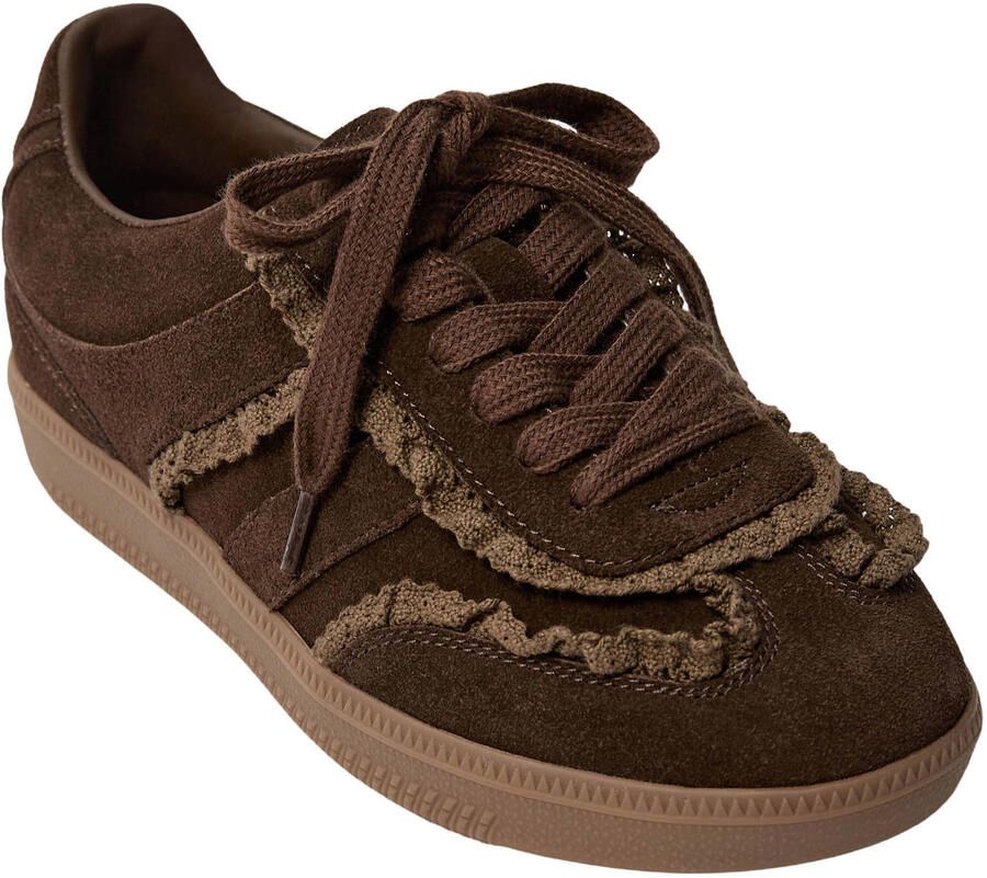 Sofie Schnoor girls suède sneakers met ruches donkerbruin - Foto 3