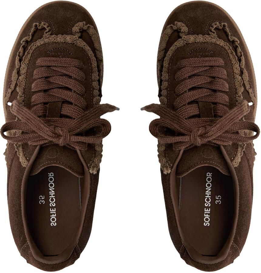 Sofie Schnoor girls suède sneakers met ruches donkerbruin - Foto 2