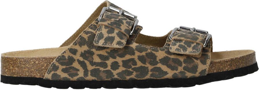 Sofie Schnoor leren slippers met panterprint bruin