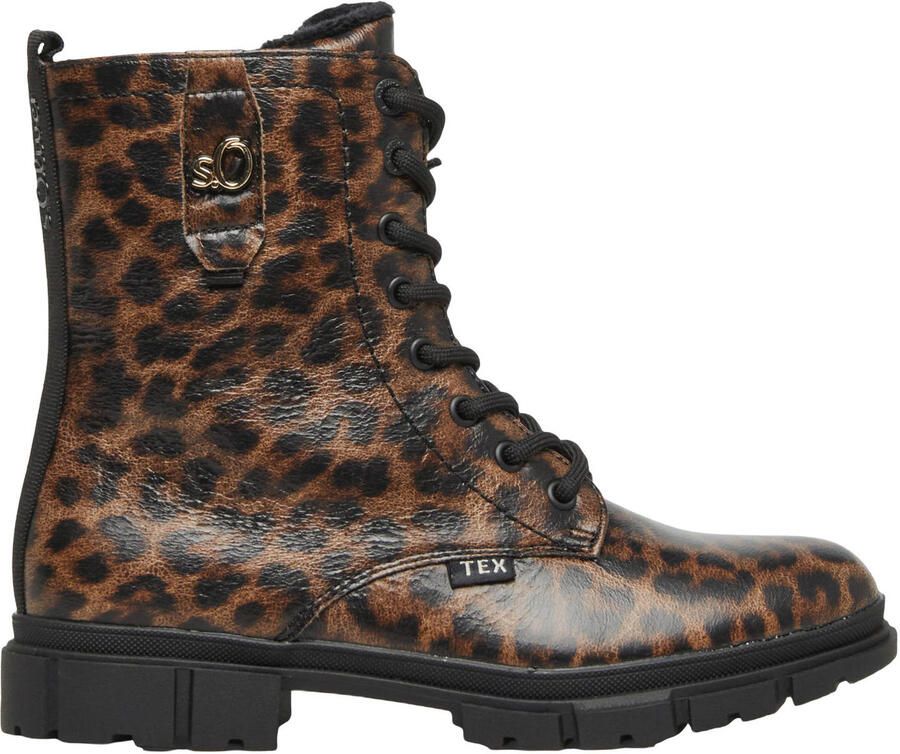 S.Oliver enkelboots met profielzool en panterprint bruin zwart
