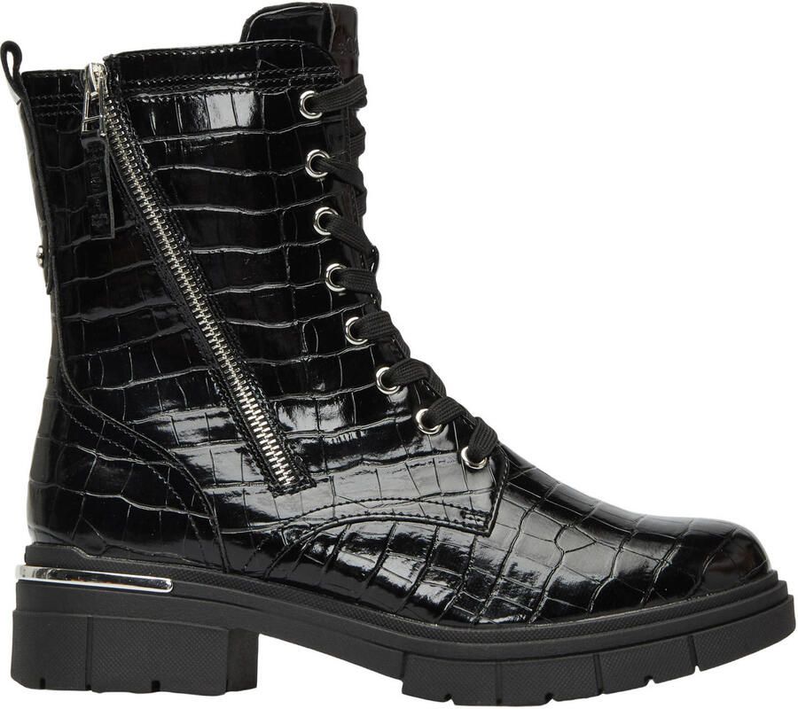 S.Oliver Women Shoes veterboots met profielzool en dierenprint zwart