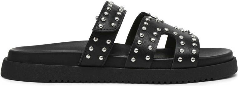 Steve Madden Missile-S leren slippers met studs zwart