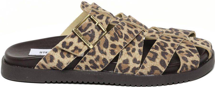 Steve Madden Mamba suède clogs met panterprint beige zwart