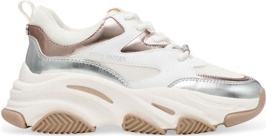 Steve Madden Progressive chunky leren sneakers wit brons zilver