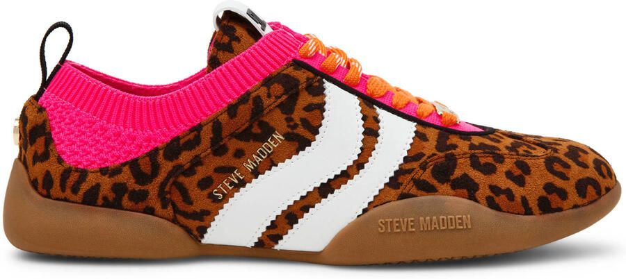 Steve Madden suède sneakers met panterprint cognac roze