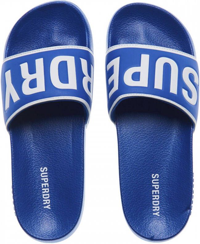 Superdry Sport Code Core Pool Slide badslippers kobaltblauw wit