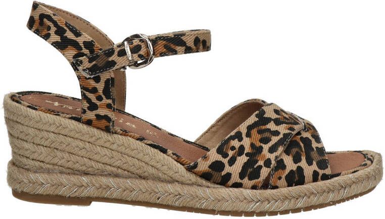 Tamaris espadrilles met panterprint beige zwart