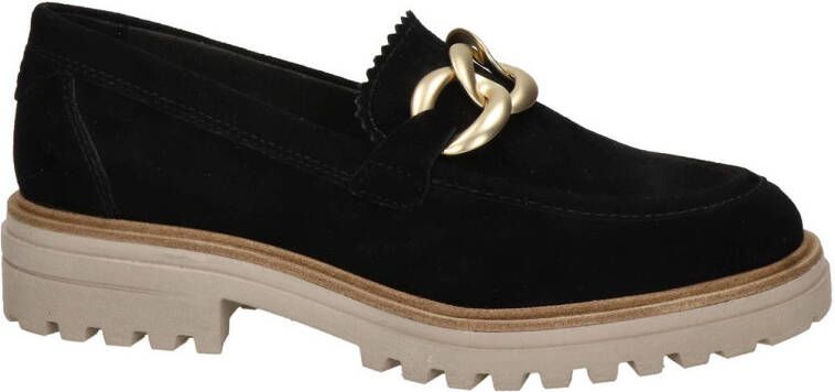 Tamaris suède loafers met ketting zwart
