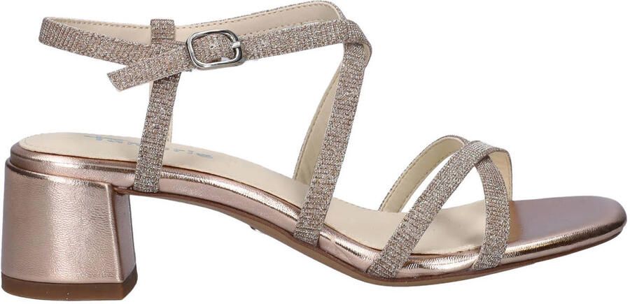 Tamaris Paola imitatieleren sandalen met blokhak en glitters rosé