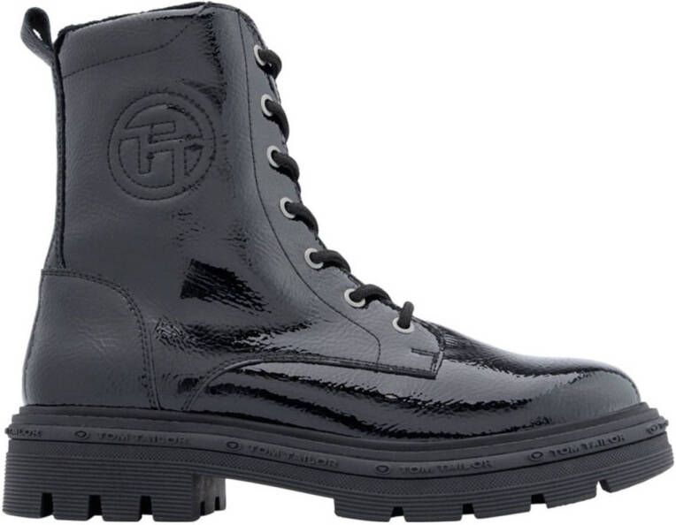Tom Tailor lak veterboots zwart