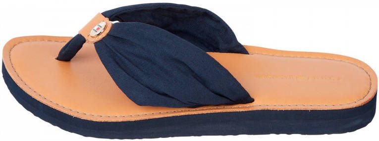 Tommy Hilfiger Leather Footbed Beach Sandal teenslippers donkerblauw