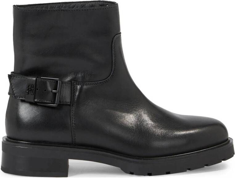 Tommy Hilfiger leren bikerboots zwart