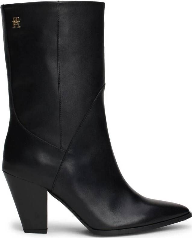 Tommy Hilfiger Cowboylaarsjes MID COWBOY HEEL LEATHER trichter hakken enkellaars western-enkellaars in spitse vorm